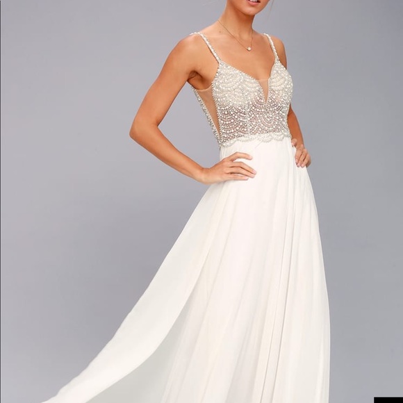 ❤️SOLD❤️ Lulus True Love White Beaded Maxi Dress - Picture 2 of 4